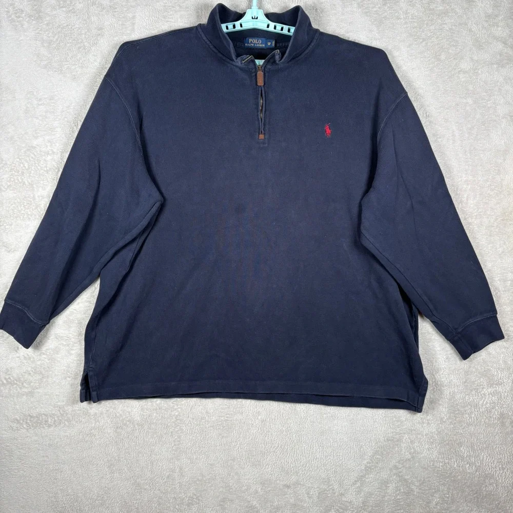 Polo Ralph Lauren Quarter Zip Pullover Mens 3XB Navy Blue Cotton Pony Sweater